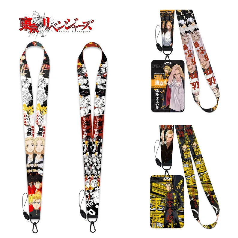 Hot Anime Tokyo Avengers Cartoon Card Case Lanyard Mikey Draken Ribbon Keychain Lanyard