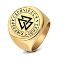 Hot Selling Nordic Viking Script   Square Large Wide Eternity Triangle Ring 18k Gold Plated Stainless Steel Men's Ring Jewelry