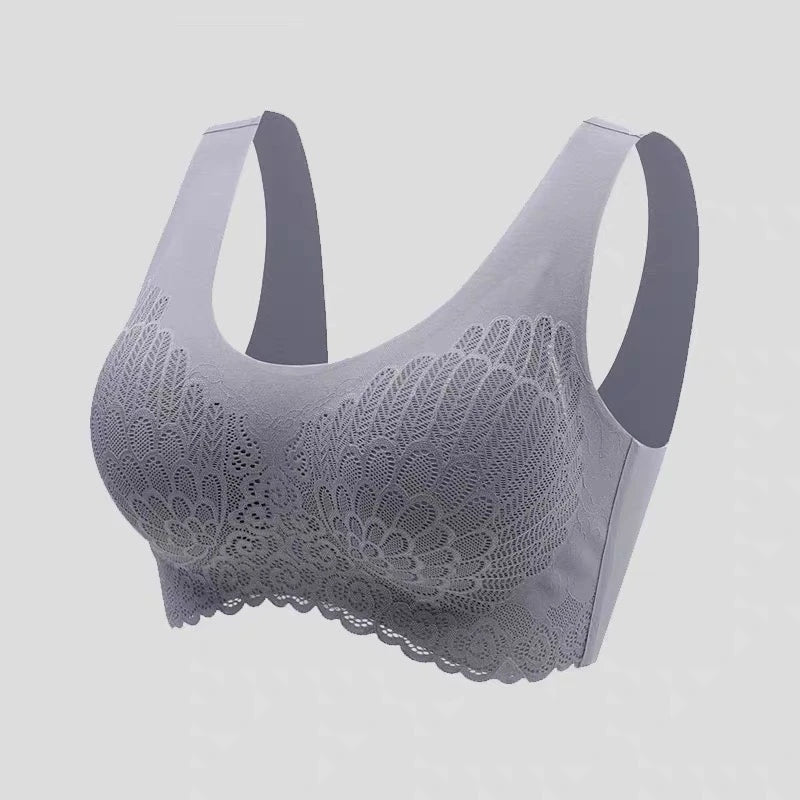 Women's Wire-Free Seamless Comfortable Gym Running Yoga Bra A/B Cup Shapewear with Lace Decoration for Sports and Exercise
