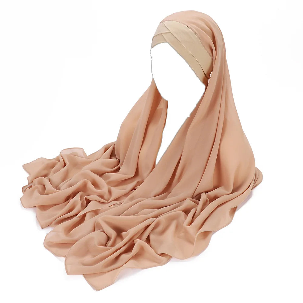 Sharut New Convenient Wrap Head Four Seasons Plain Chiffon Scarf Cross Front Instant Hijab Set Quick Set Headscarf