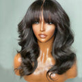 Brazilian Body Wave Lace Front Wig with Pre-Plucked Bangs Virgin Cuticle Aligned Black Women's Hair Virgin Human Hair Wigs