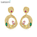 LUOTEEMI Big Gold Hoop Drop Stud Earrings Zirconia Bridal Earrings Cubic Zirconia Jewelry Earrings