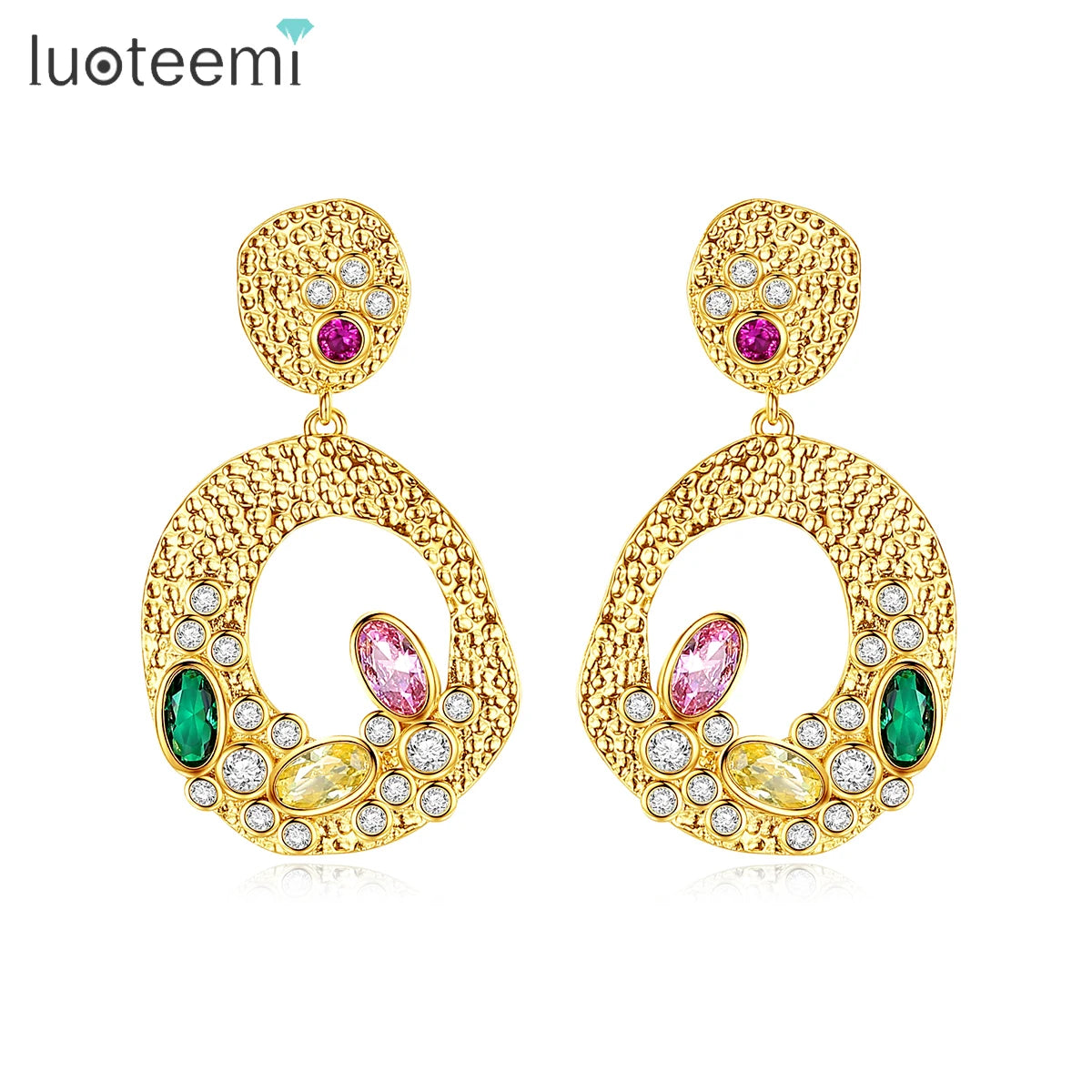 LUOTEEMI Big Gold Hoop Drop Stud Earrings Zirconia Bridal Earrings Cubic Zirconia Jewelry Earrings