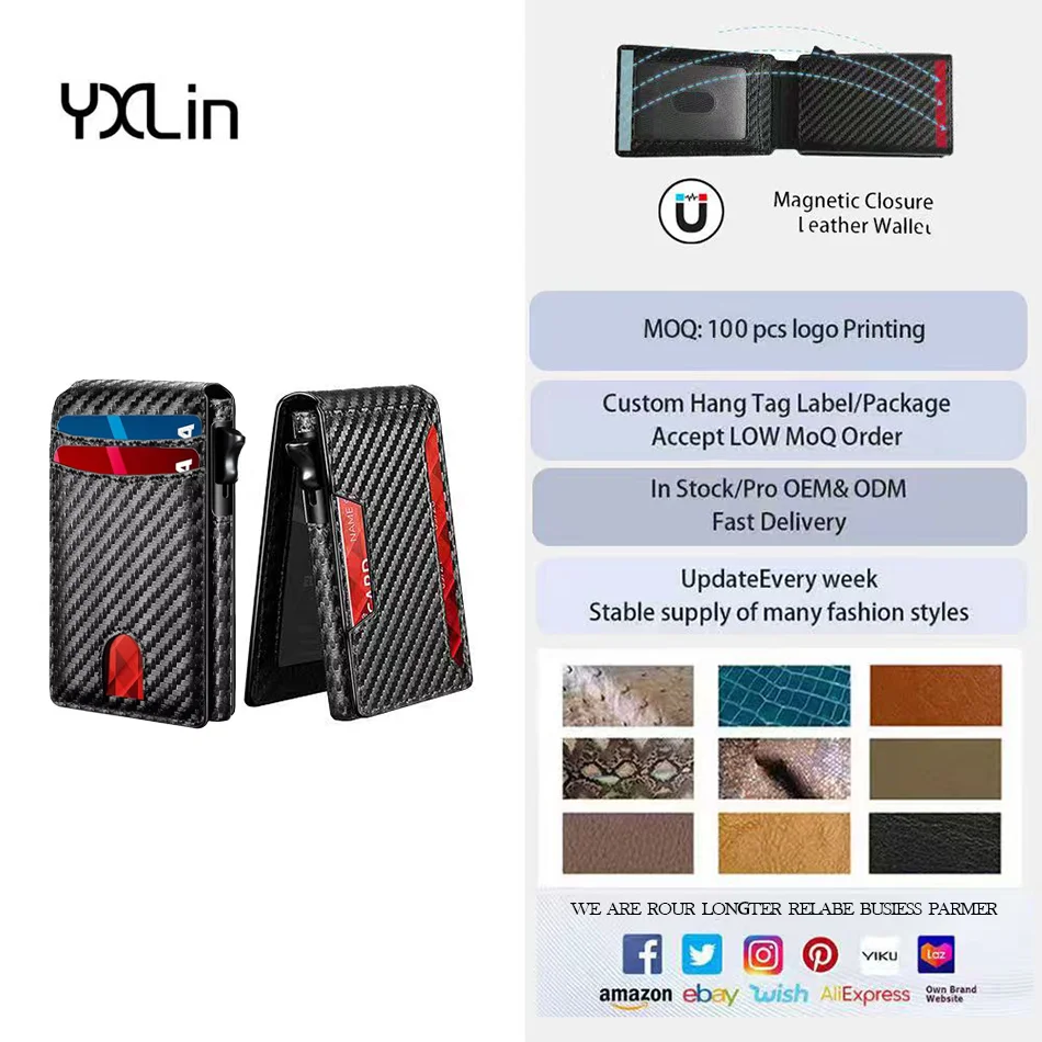 Business Style Unique Trigger Slim Bifold Wallet for Men Minimalist Custom Logo Card Holder