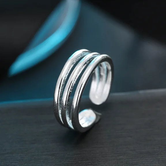 925 Pure Silver Opening Ring Simple Three Ring Korean Pure Silver Ornaments Wholesale Versatile Personality