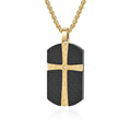 Best Selling Rhinestone Diamonds Cross Inlay Black Carbon Fiber Stainless Steel Simple Chain Necklace