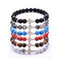 8MM Semi-Precious Gemstones Cross Bracelets Simple Stretch Bracelets Round Beaded Bracelets for Women Men Gift