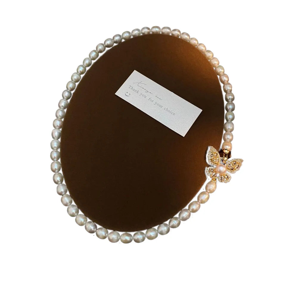 Elegant 6MM Freshwater Pearl Beads Choker Zircon Gold Plated Butterfly Button Pendant White Natural Pearl Necklace for Women