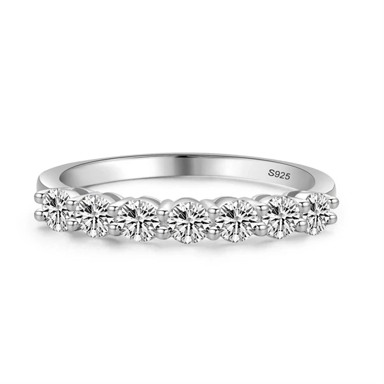 Fashion Jewelry 925 Sterling Silver Prong Setting Row CZ Diamond Stacking Finger Rings for Women