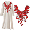 Vintage Large Red Flower Lace Embroidery Venise Neckline Motif Shirt Collar Patches Applique Lady