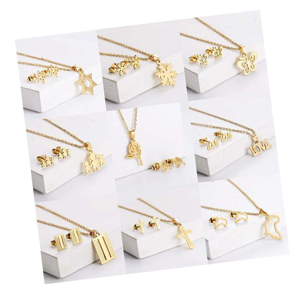 Hypoallergenic High Quality Manufacturer Woman Stainless Steel Titanium Women Earring Necklace Gift African Fashion Jewelry Set