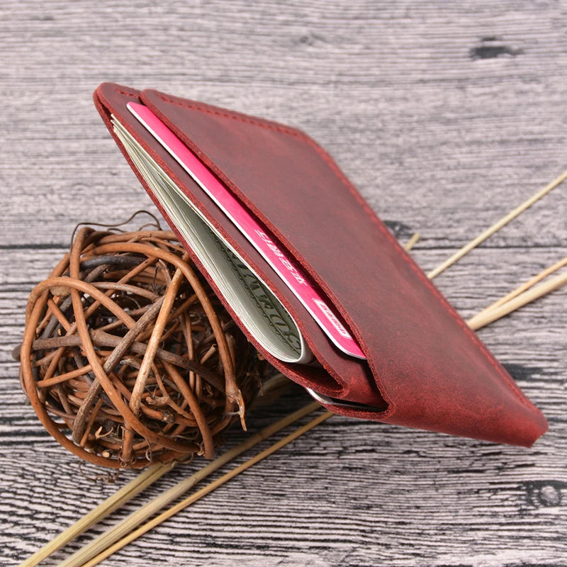 Wholesale Custom Full Grain Genuine Leather Card Wallet Vintage Style Crazy Horse Front Pocket Wallets Credit Cards Orgnise