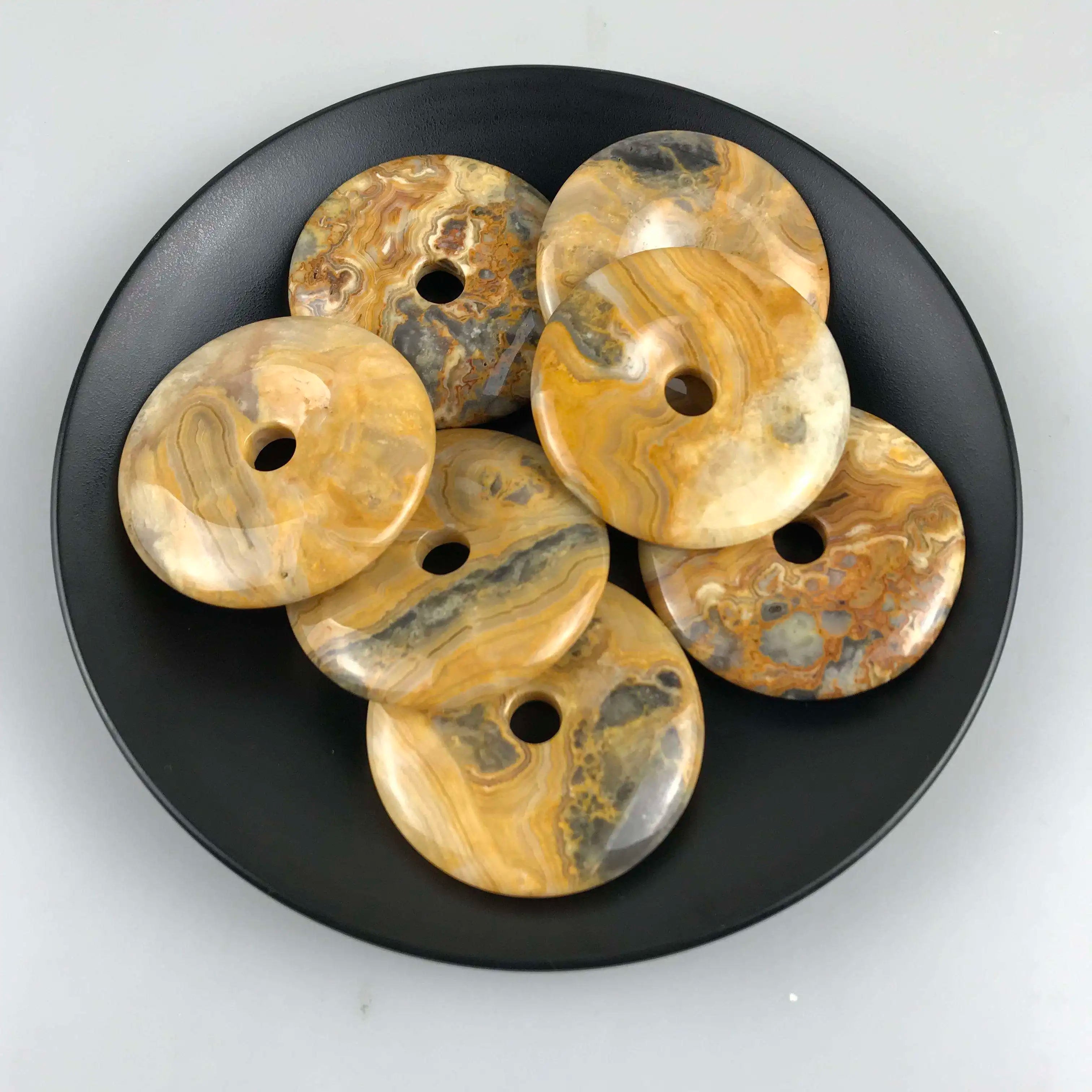 Natural Gemstone Necklace Custom Order Gemstone Crazy Lace Agate Donut Pendant Wholesale