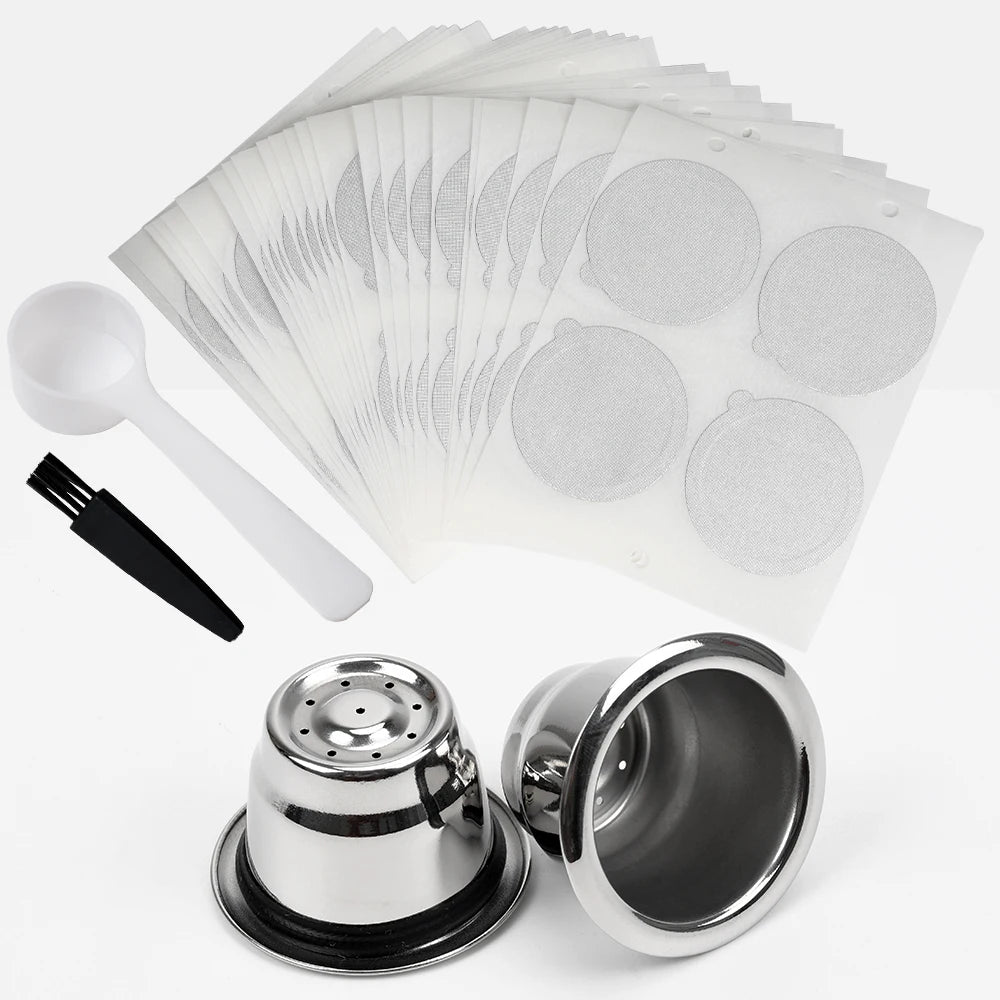 Refillable Coffee Capsules Stainless Steel Reusable Pods With Aluminum Foil Lids Fit for Nespresso Coffee Machines