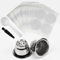 2 Pcs Refillable Coffee Capsules Stainless Steel Reusable Pods With 100 Pcs Foil Stickers Lids Fit for Espresso Coffee Machines MegaBDM
