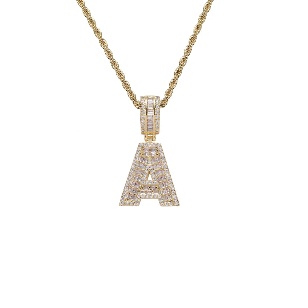 CN414   A-Z 26  Letters Iced Out AAA Zircon Bling Bling Brass Setting CZ Pendant Necklace Jewelry