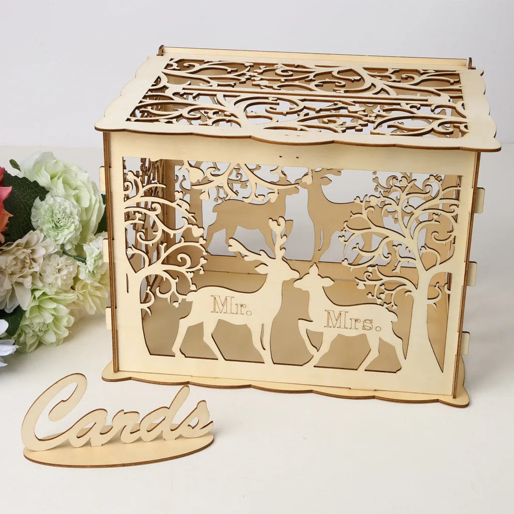 Wholesale DIY Wooden Gift Card Box With Hollow-Carved Design for Weddings Sign-in and Greeting Card Holder Dropshipping