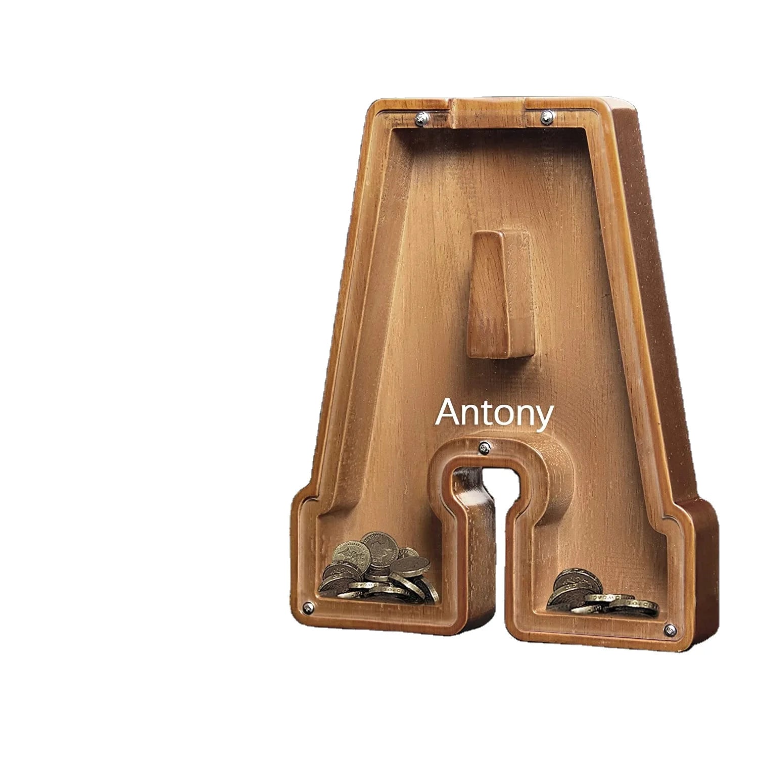 Personalized 23cm Wooden Letter Custom Piggy Bank English Wood Money Alphabet Bank with Coin Pattern