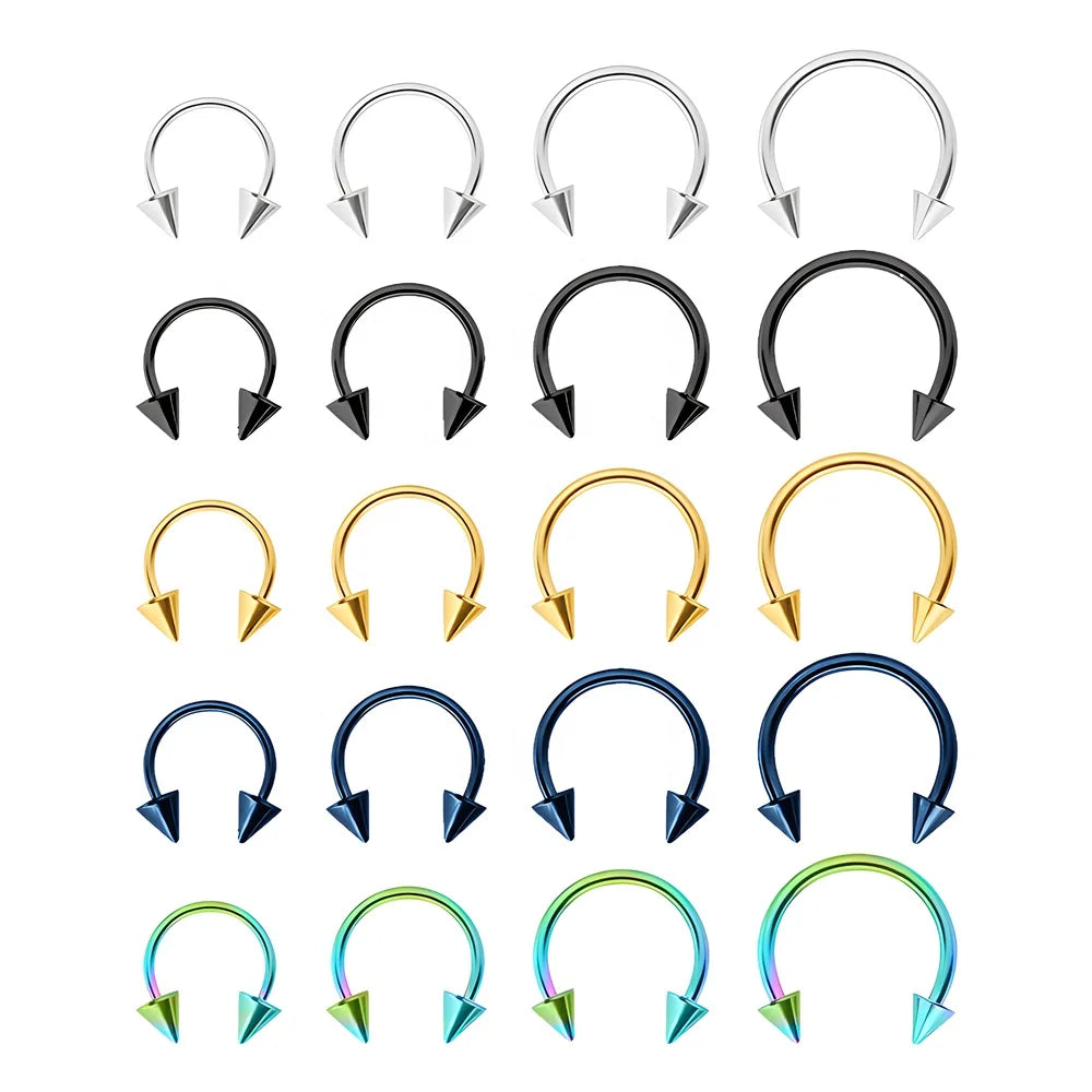 316 Stainless Steel Body Piercing Jewelry Horseshoe Spikes Nose Septum Rings C Shape Curved Barbell Ear Tragus Ring