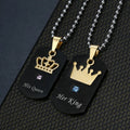 Valentines Stainless Steel Black Tags Gold Crown Couple Necklace Her King His Queen Pendant Necklace for Lovers