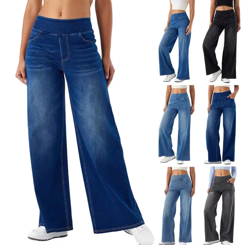 New Denim Wide-leg Pants Women's High-waisted Straight-leg Loose Casual Pants