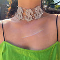 INS Exaggerated Harajuku Water Drill Dollar Sign Necklace Letter Hip-hop $$$ Symbol Punk Collarbone Chain Trendy Choker