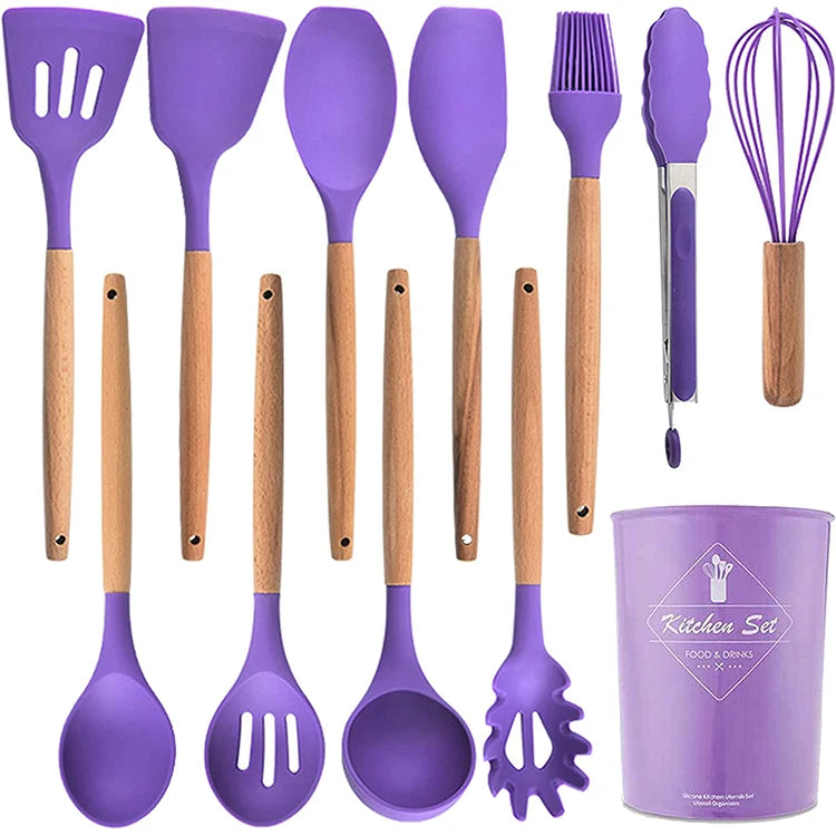 Wholesale Nonstick 12 Pcs Set Kitchen Utensils Silicone Kitchen Utensils Support for Spoon and Utensils