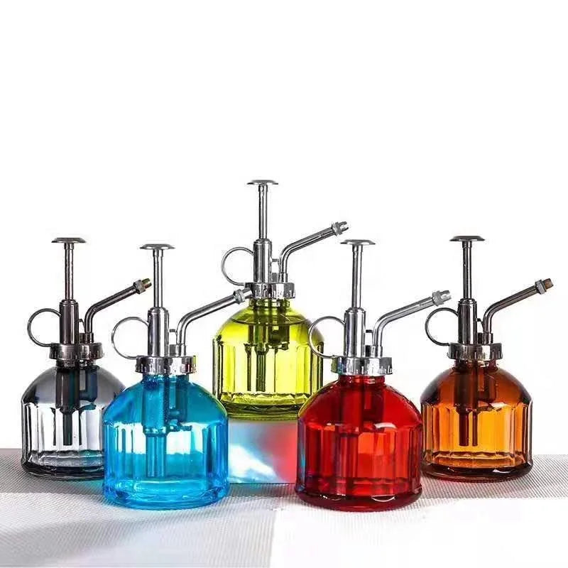 Glass Spray Bottle Plant Mister Small Watering Can with Bronze Top Pump Watering Retro Glass Vintage Mini Watering Can