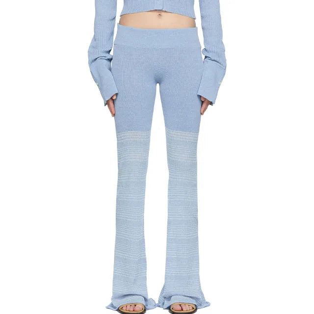 2021 Custom Autumn Winter Harem Rib Knit Wool Cashmere Eco-Friendly Waterproof Casual Drawstring Pants Set Women's Trousers