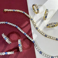 Jialin Women Ins Fashion Eyes Blue Eye Ring Diamond Tennis Bracelet Men Evil Eye Jewelry Set Women Simple Style Jewelry