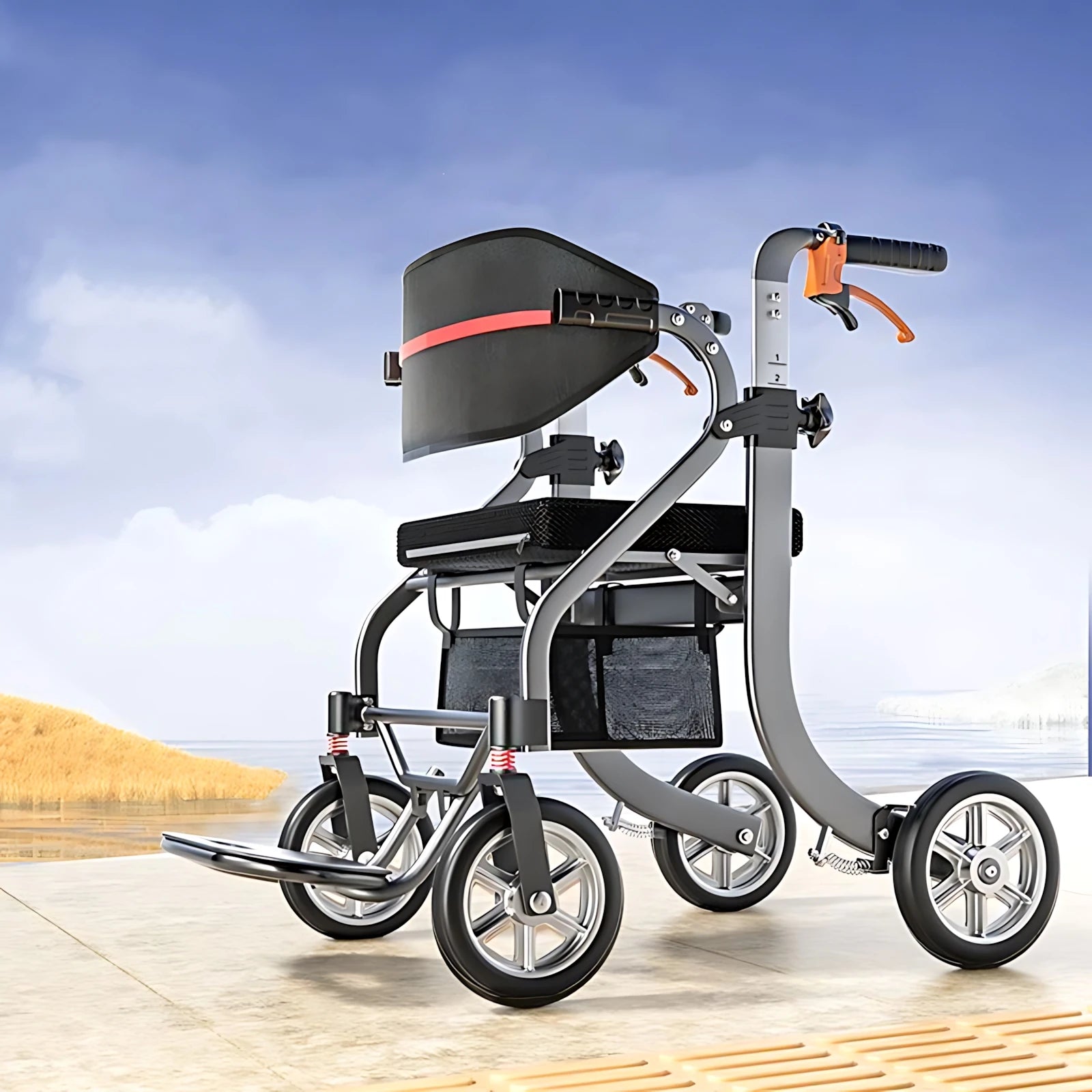Outdoor Aluminum Alloy Elderly Driving Aid Fracture Stacked Walker for Disabled Multi-functional Four-wheel Shopping Cart