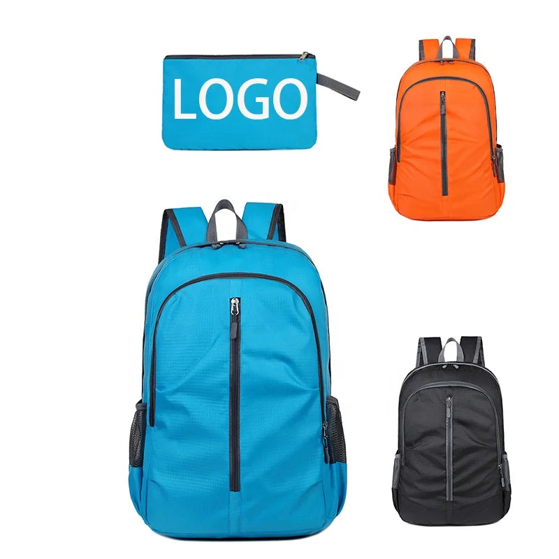 New Trend Oxford Outdoor Sport Large Capacity Custom Logo Lightweight Unisex Folding Orange Backpack Foldable Bags for Travel