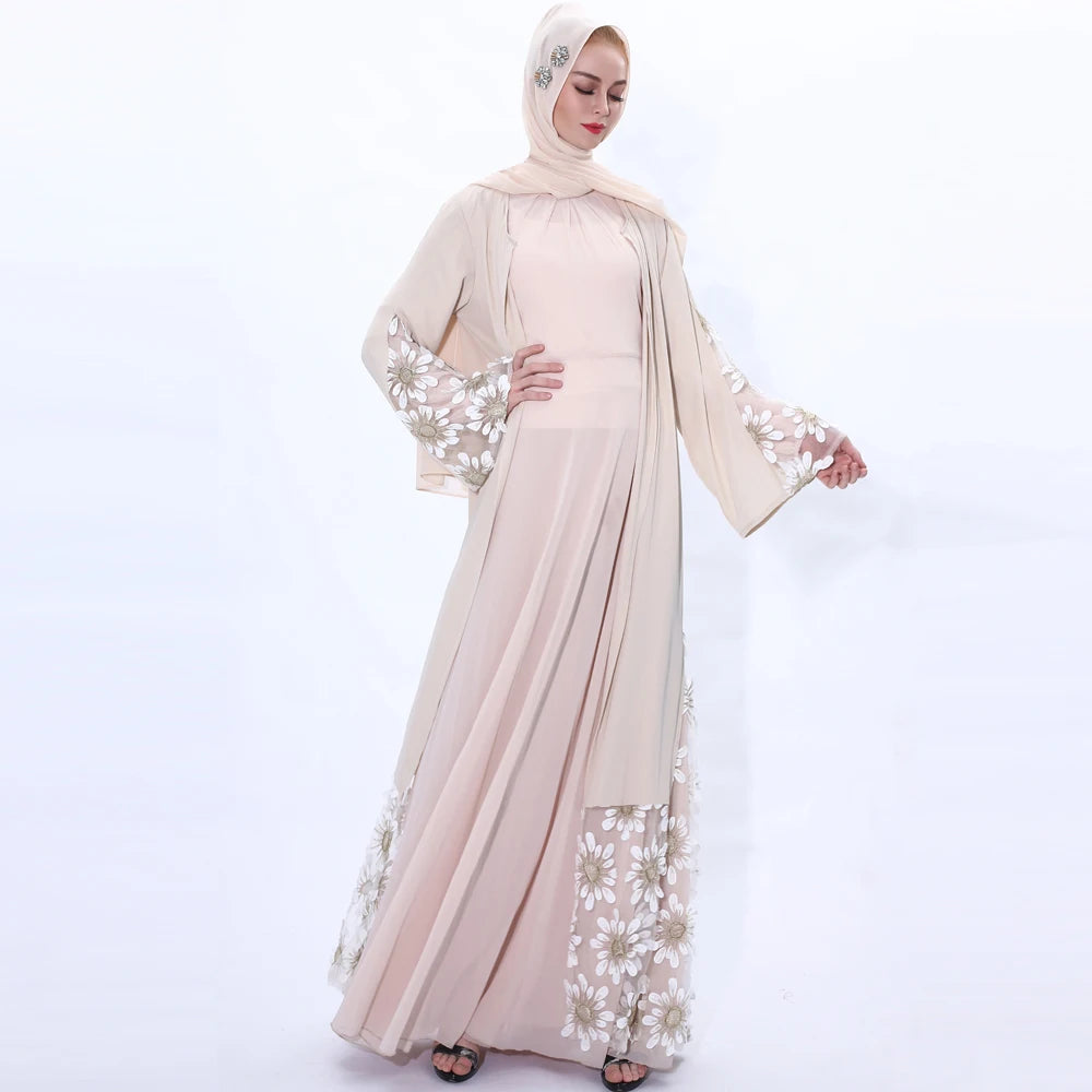 Classic Turkish Design Polyester Long Sleeve Abaya Kimono Cardigan with Four-Way Stretch and Quick Dry Features