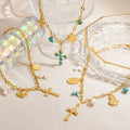 Wholesale Fine Natural Stone Cross Shape Charm 18K Gold-Plated Stainless Steel  Star Moon Pendant Necklace