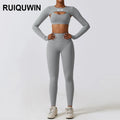 RUIQUWIN Custom Women's Gym Sets Plus Size Fitness Apparel-Push-up Yoga Leggings with Long Sleeve Sport Top Solid Gym Wear