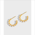 ES112 925 Sterling Silver Earrings Wholesale Champagne Gold Plated Earrings Pearl Big C Shape Earrings Stud Jewelry 2020