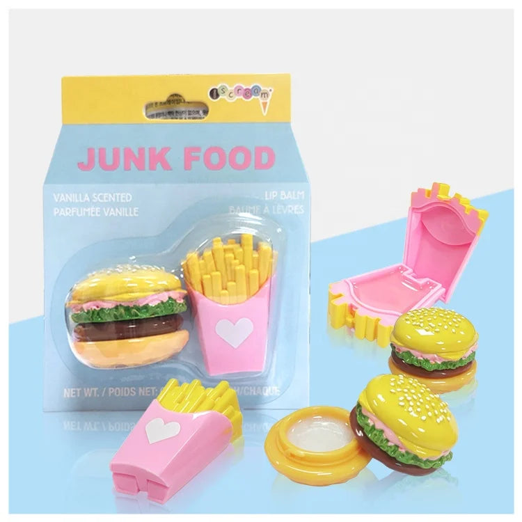 Private Label Custom Junk Food Shape Cute Mosturize Natural Non-toxic Luxury Fruit Lip Balm Lip Gloss