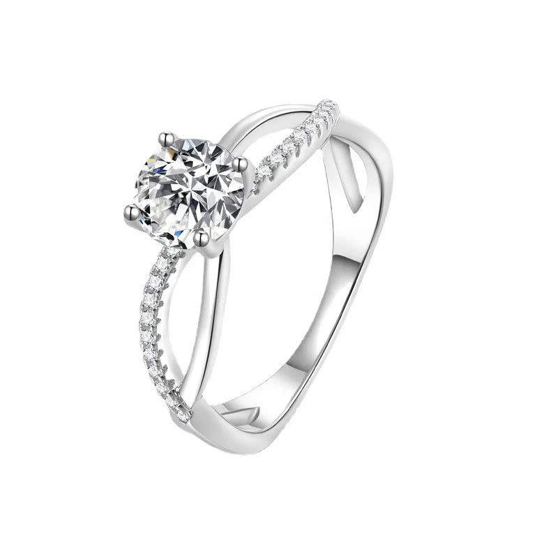 Factory Custom Fine  Jewelry S925 Silver Ring with 0.5 Ct /1 Ct /2 Ct Moissanite Stones Wedding Ring for Women