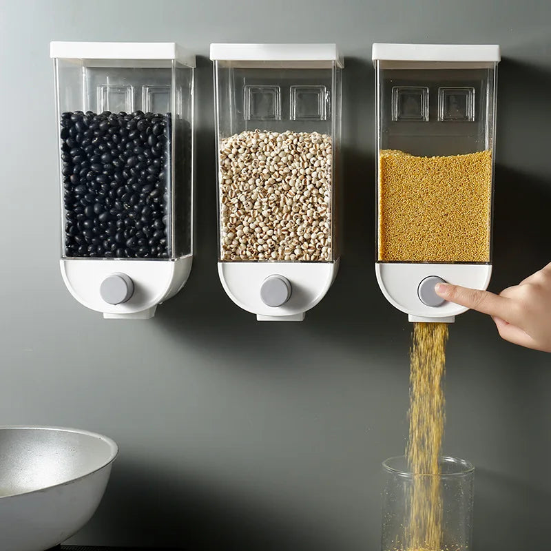 Kitchen Wall-mounted Dry Food Dispenser Coffee Beans Grain Dispenser Plastic Seal Cereals Storage Jar
