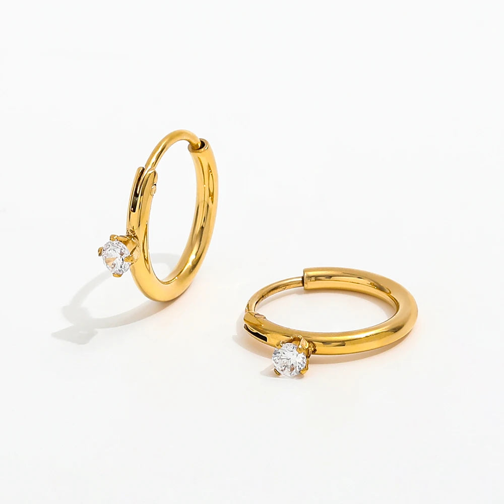 New Trendy Earring 18K Gold Plated Shiny Zircon Huggie Earrings Stainless Steel Earrings Wholesale