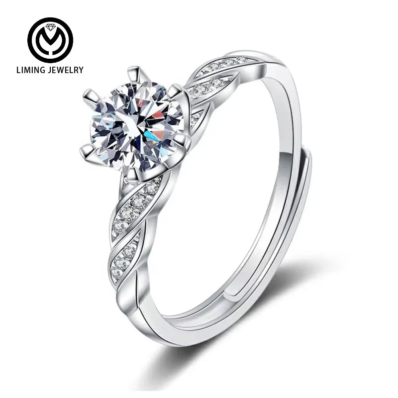 MR113 925 Sterling Silver Twisted Cluster Heart Wedding Bands1 CT  VVS1 Diamond Moissanite Engagement Rings for Women