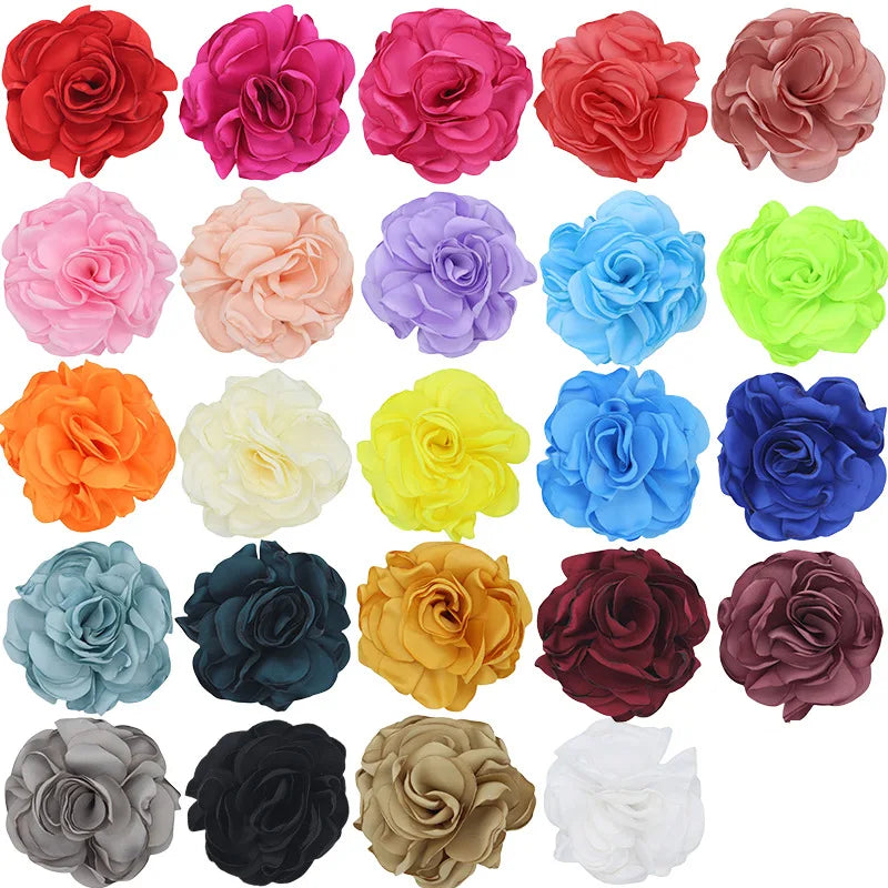 8CM Hand-made Satin Burned Edge Flower DIY Girl Camellia Hair Headdress Flower Corsage Shoes Hat Flower Decoration Accessories