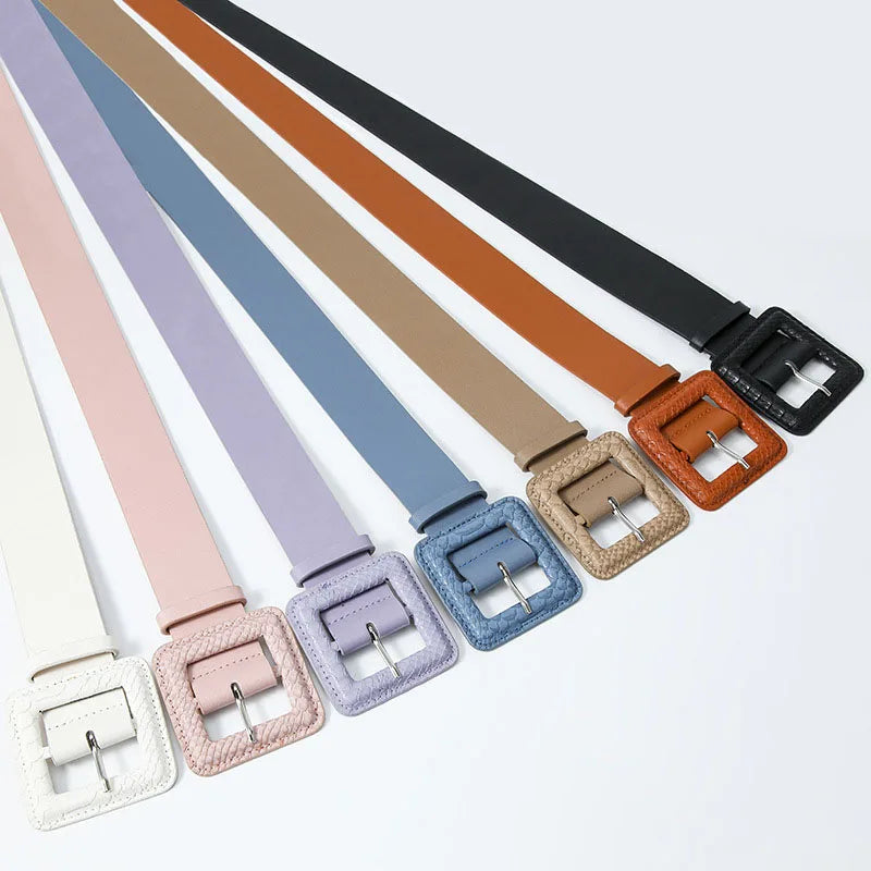 Factory Outlet 2023 New Womens Square Pin Buckle 4.3cm Wide PU Faux Leather Waist Belt