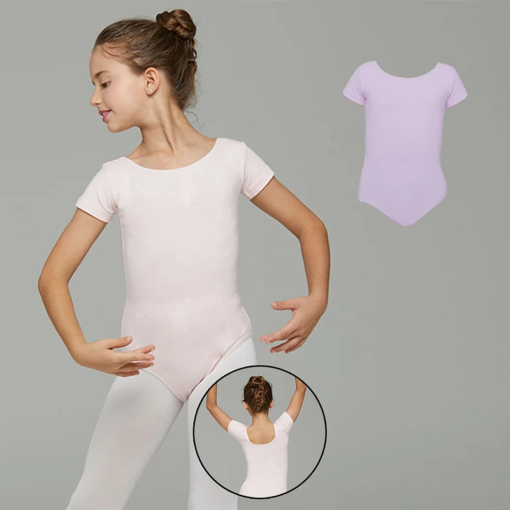 AM047 Short Sleeve Gymnastics Leotards Girls Custom Children's Dance Wear for Girls' Ballet Dance Leotard Made Cotton Spandex
