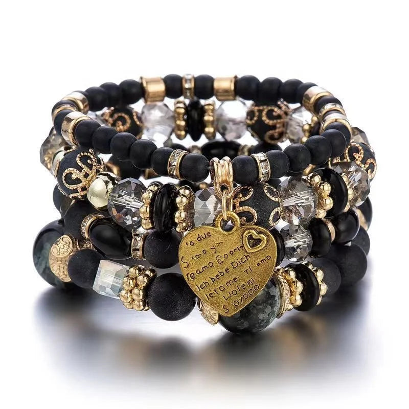 41 Styles New Arrived Bedohemia Colorful Gemstone Multilayer Bead Charm Beaded Love Heart Pendant Bracelet Sets