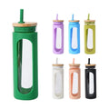 20oz Eco-friendly Bamboo Lid Silicone Sleeve Durable Borosilicate Glass Water Bottle