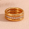 14K Gold Plated Stainless Steel Luxury Statement Rings Tarnish-Free Zircon Inlay Stacking Jewelry Fashionable Princess Cut
