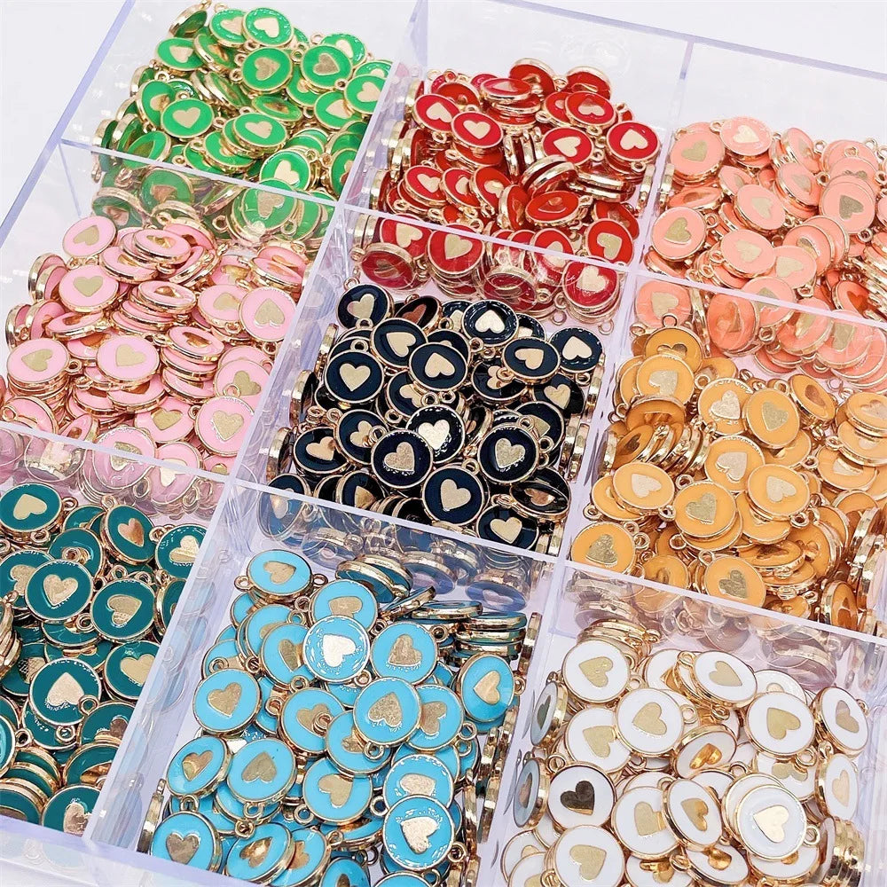 New Multi-color Dripping Oil Love Peach Heart Pendant Round Earrings Bracelet Charm DIY Jewelry Accessories
