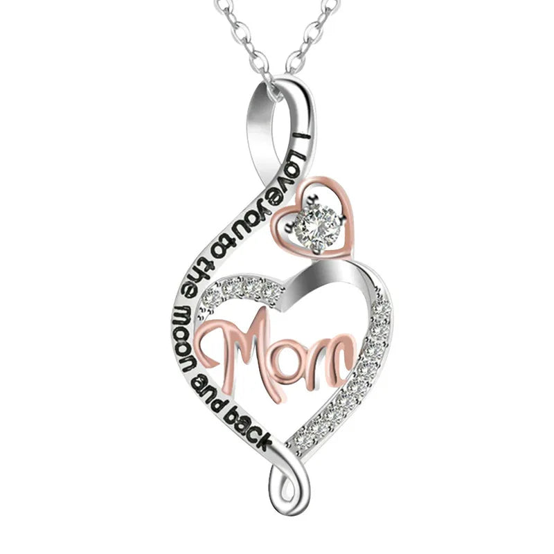 925 Sterling Silver Heart-Shaped MOM Zircon Pendant Necklace Rose Gold Plated Fashionable Mom Jewelry Wedding Mother's Day Gift