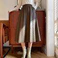 Women PU Flared Skirt High Waist Solid Midi Skirt Elegant Ladies Women Maxi Leather Skirt
